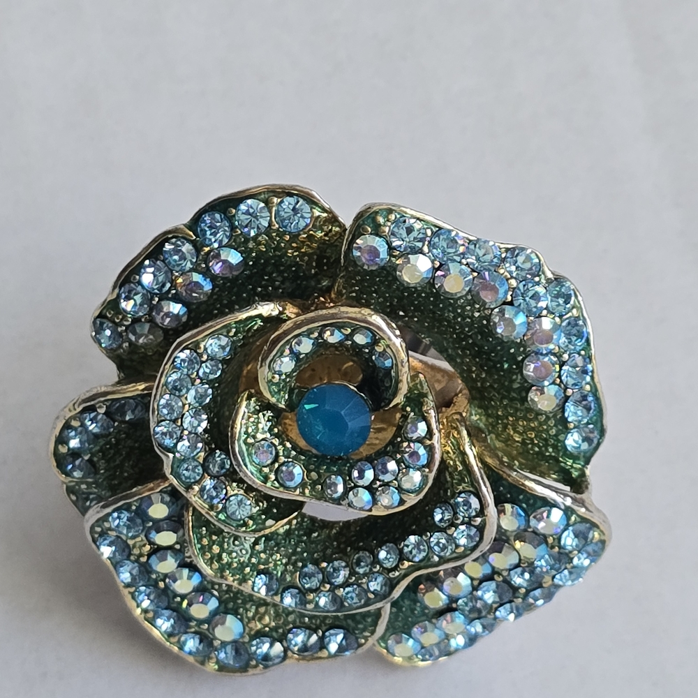Vintage Green and Blue Crystal Floral Cocktail Ring Large Aldo